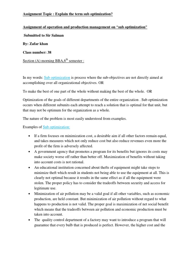 Sub Optimization Mathematical Optimization Enterprise Resource Planning