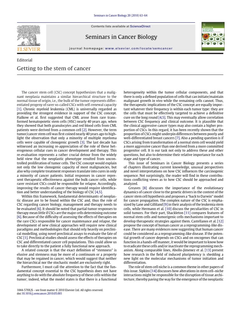 Getting To The Stem of Cancer | PDF | Neoplasms | Cancer