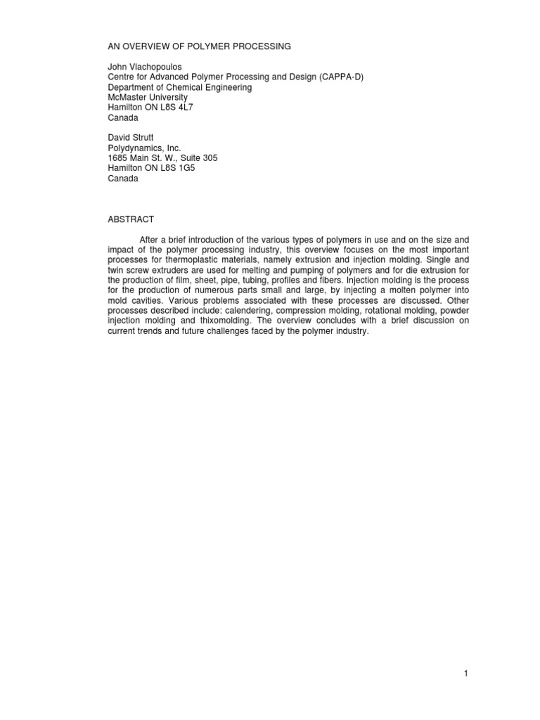 Overview of Polymer Processing Methods | PDF | Extrusion | Viscosity
