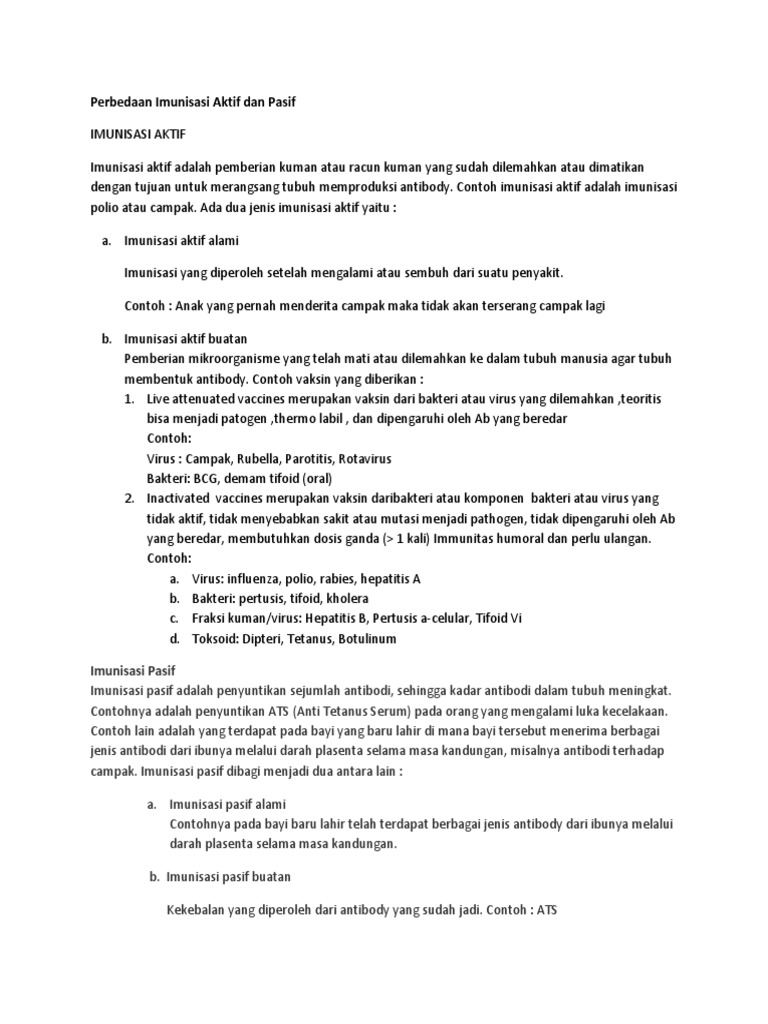 Perbedaan Imunisasi Aktif Dan Pasif Perbedaan Imunisasi Aktif Dan Pasif