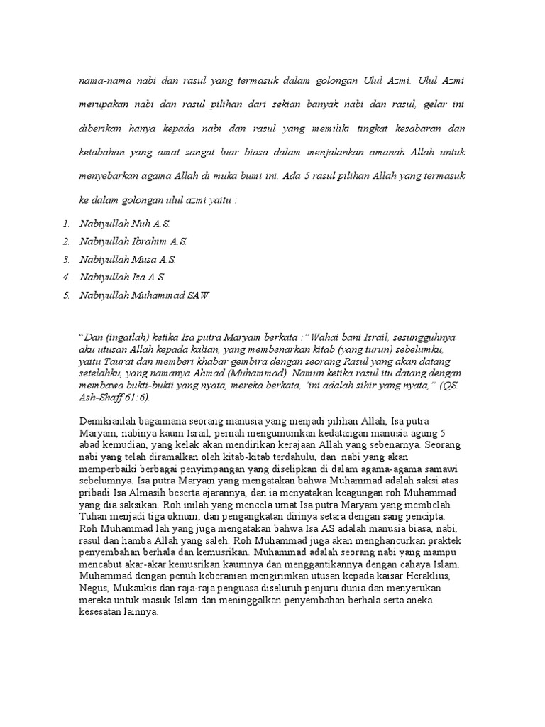 Kumpulan Materi Agama Nama 5 Nabi Dan Rasul Yang Mendapat Gelar Ulul Azmi