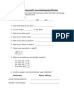 Student Questionnaire For Speech and Language Difficulties