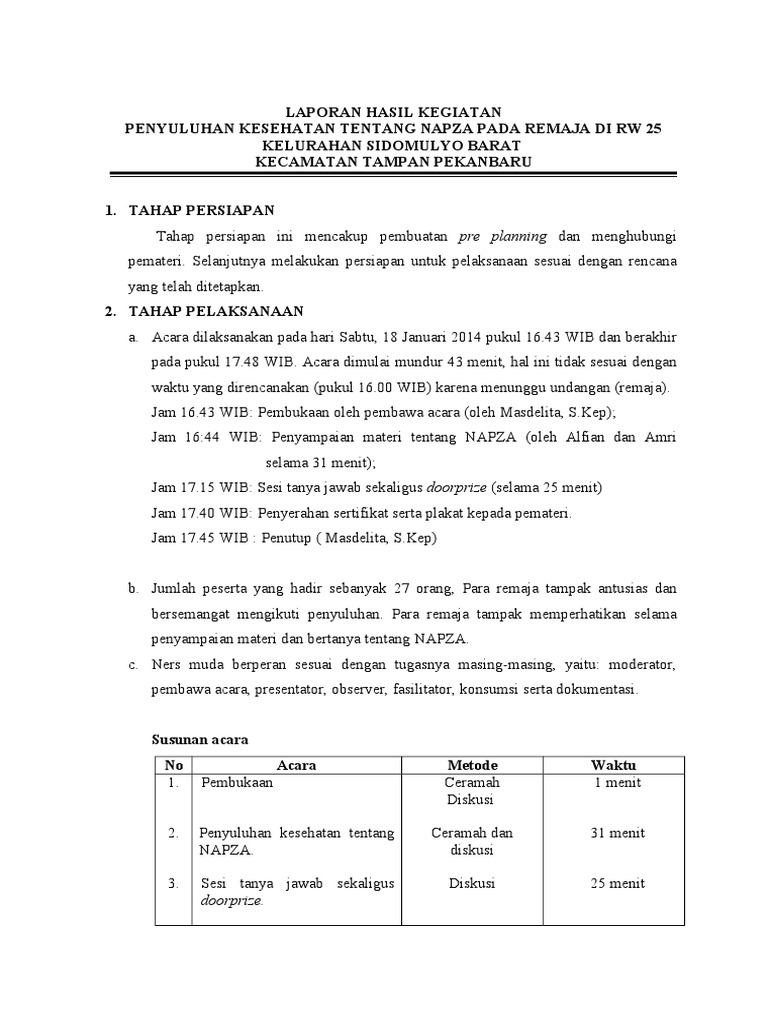 Laporan Kegiatan Penyuluhan Napza