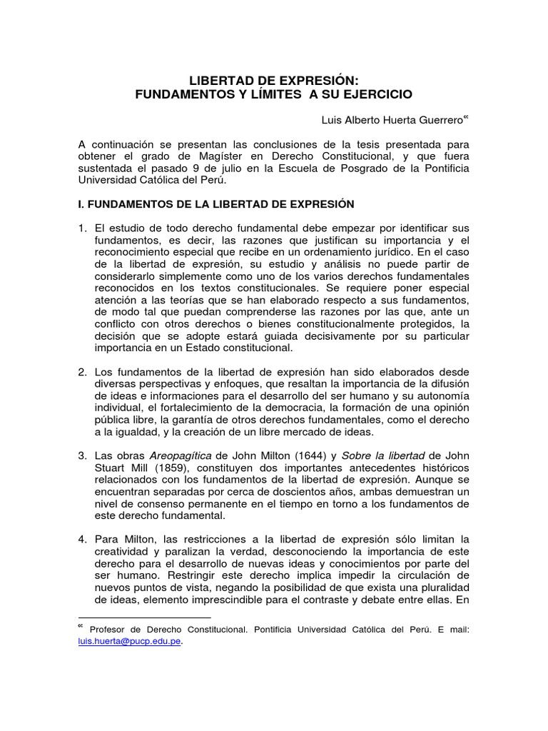 Fundamentos de la Libertad de Expresión | PDF | Derecho Constitucional ...
