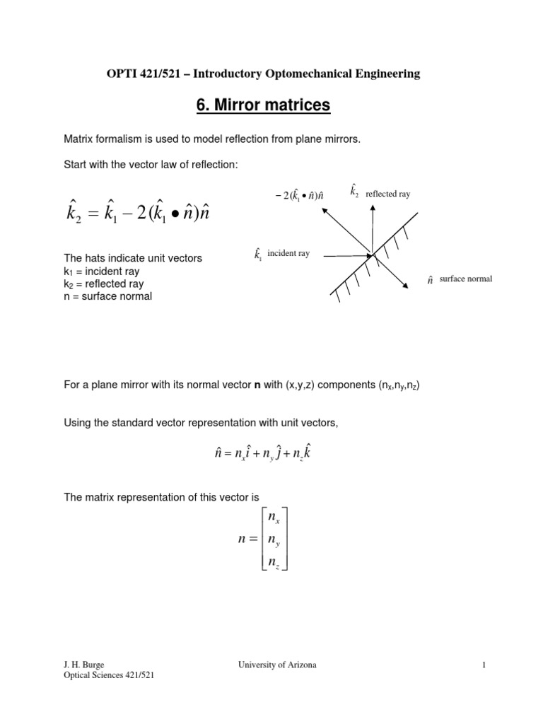 6 Mirror Matrices Matrix (Mathematics) Cartesian Coordinate System