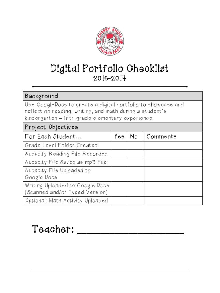 Digital Portfolio Checklist for Students | PDF