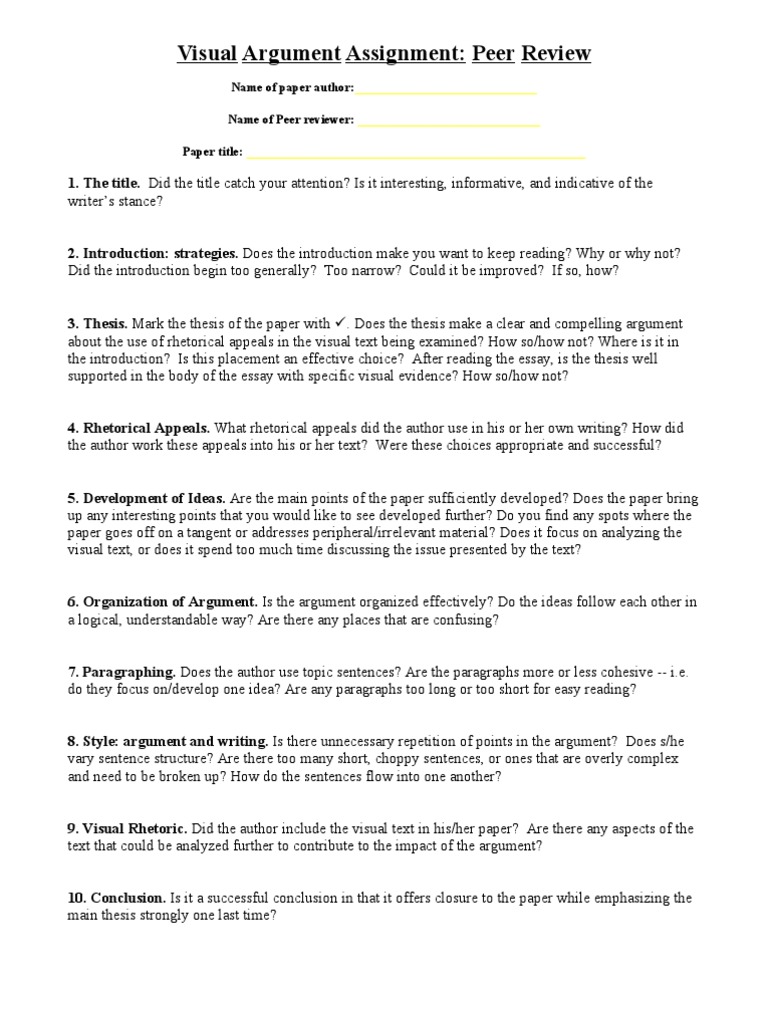 Visual Argument Peer Review Guide | PDF | Essays | Rhetoric