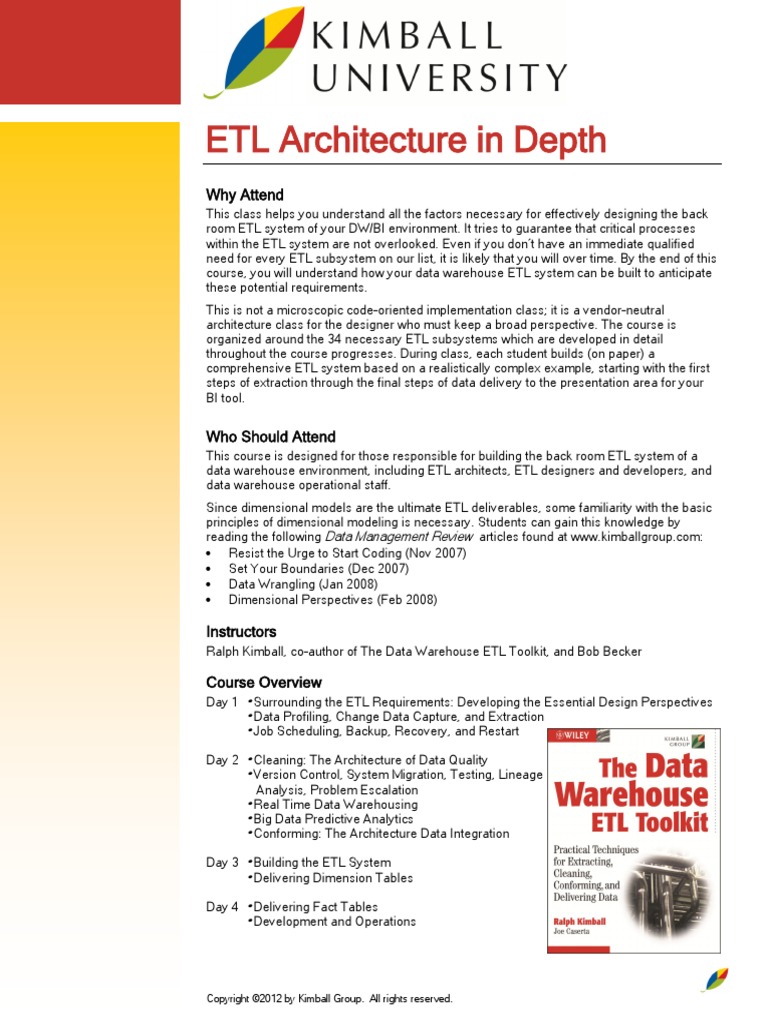 Kimball University ETL Architecture in Depth Course Description PDF