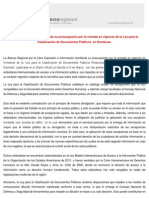 La Alianza Regional Manifiesta Su Preocupación Por La Entrada en Vigencia de La Ley para La Clasificación de Documentos Públicos en Honduras.