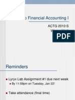 Intro to Financial Accounting I - ACTG 2010 S Winter 2013 Week 2