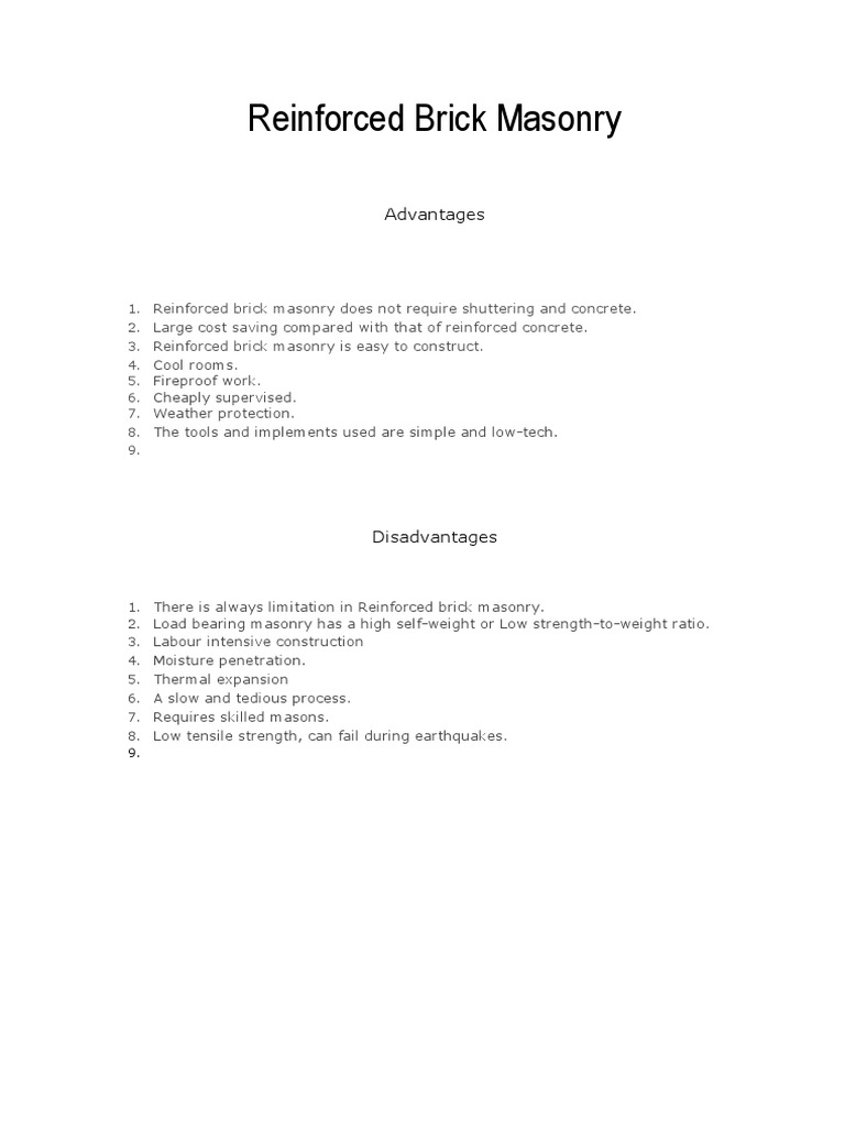 Advantages and Disadvantages of Reinforced Brick Masonry PDF