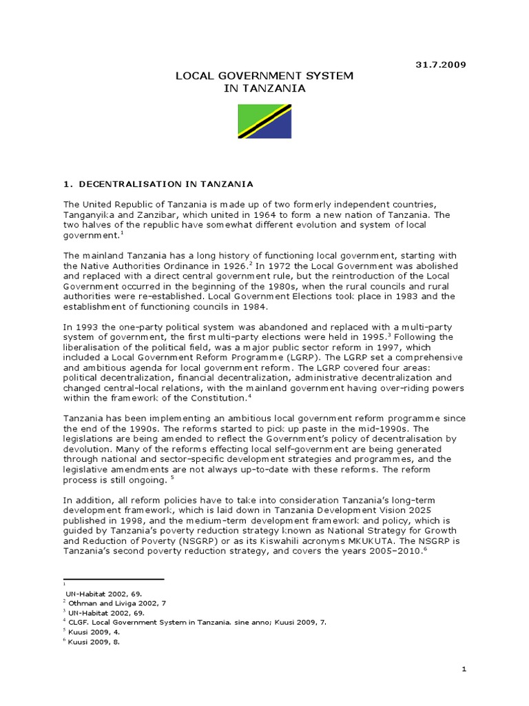Local Government System in Tanzania Tanzania Local Government