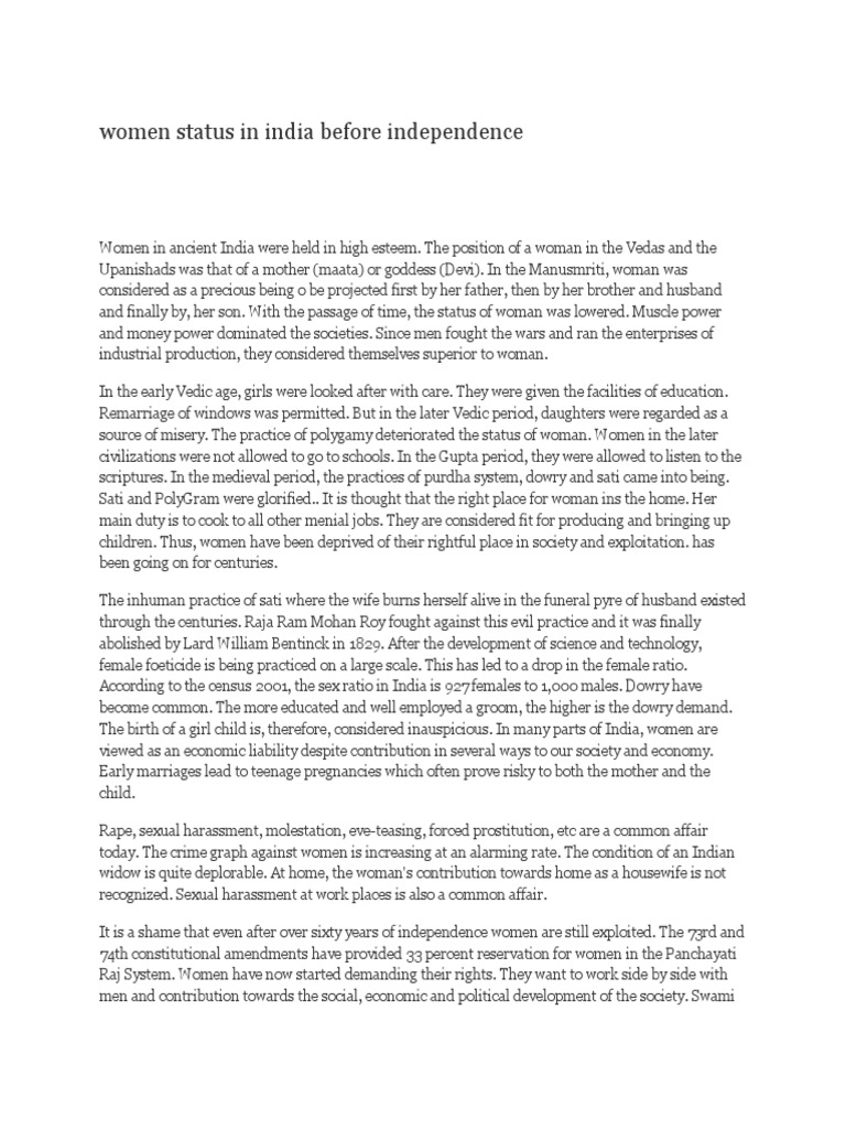 Status of Women in Pre-Independence India | PDF | Abusive Behaviour ...