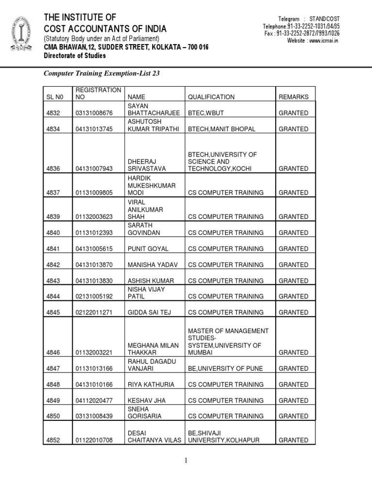 CMA Computer Training Exemption List | PDF