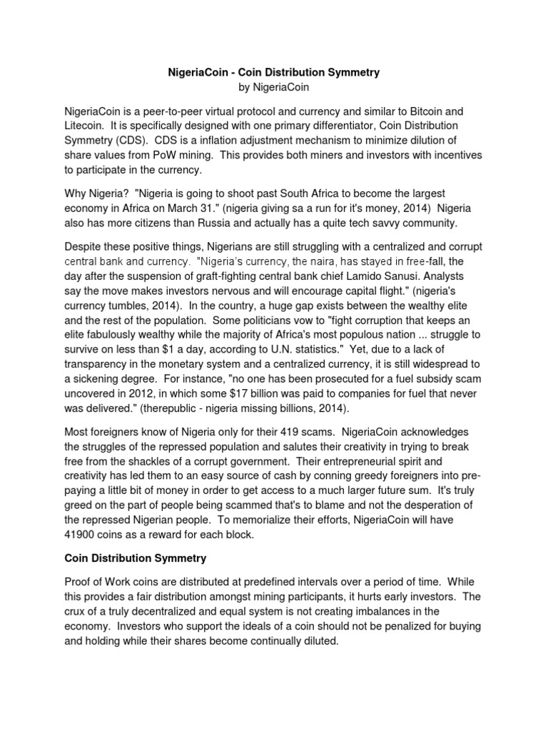 Nigeriacoin Whitepaper Cryptocurrency Euro - 
