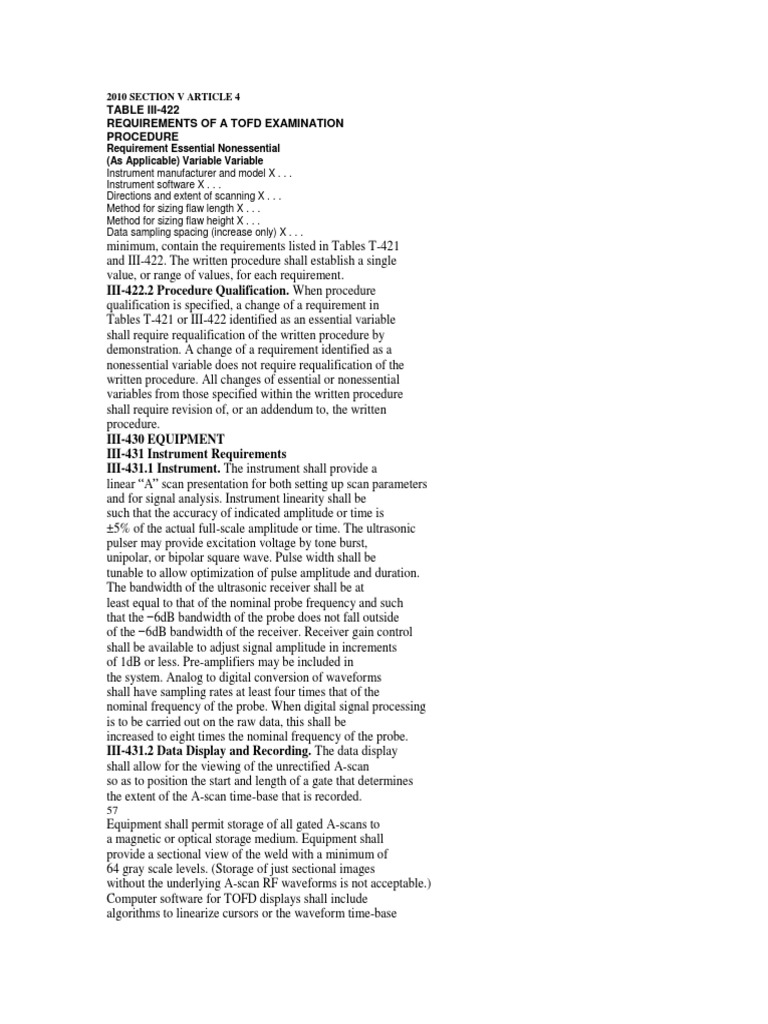 TOFD Examination Procedure Requirements | PDF | Bandwidth (Signal ...