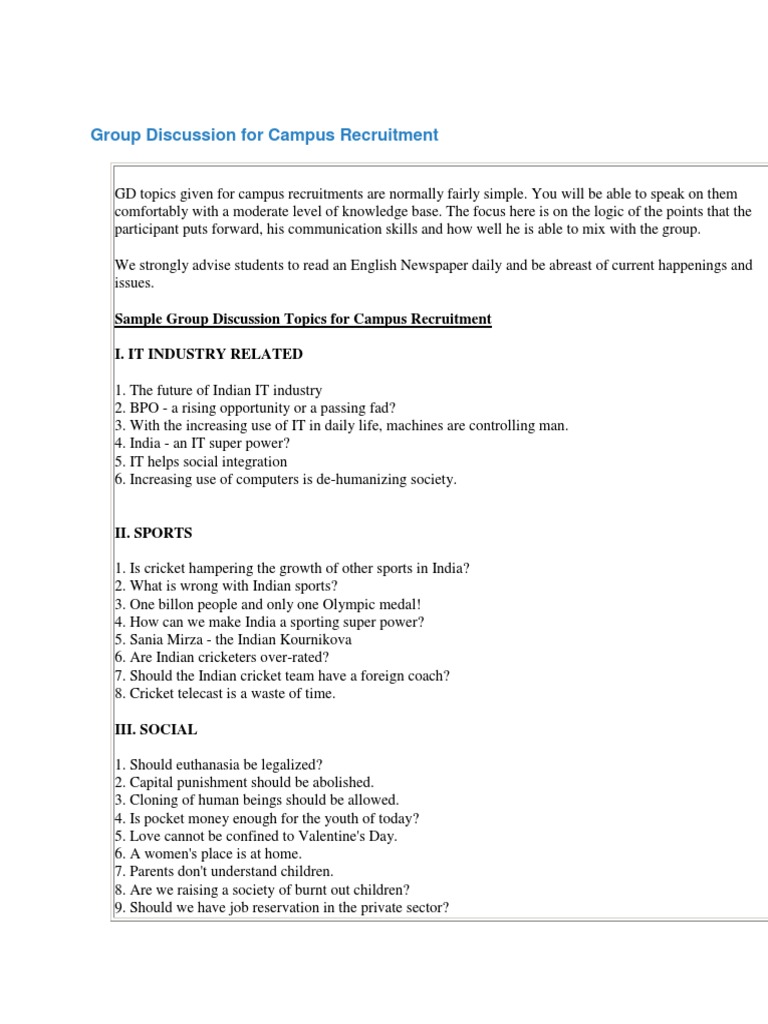 Group Discussion For Campus Recruitment | PDF | Social 