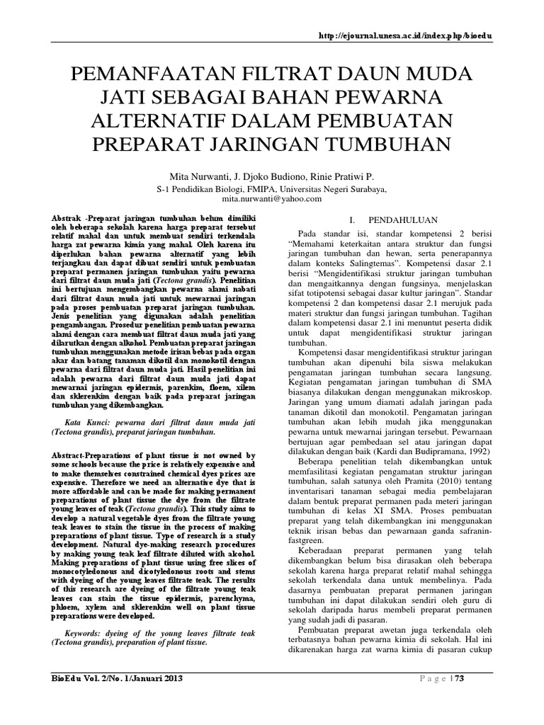 Pemanfaatan Filtrat Daun Muda Jati Sebagai