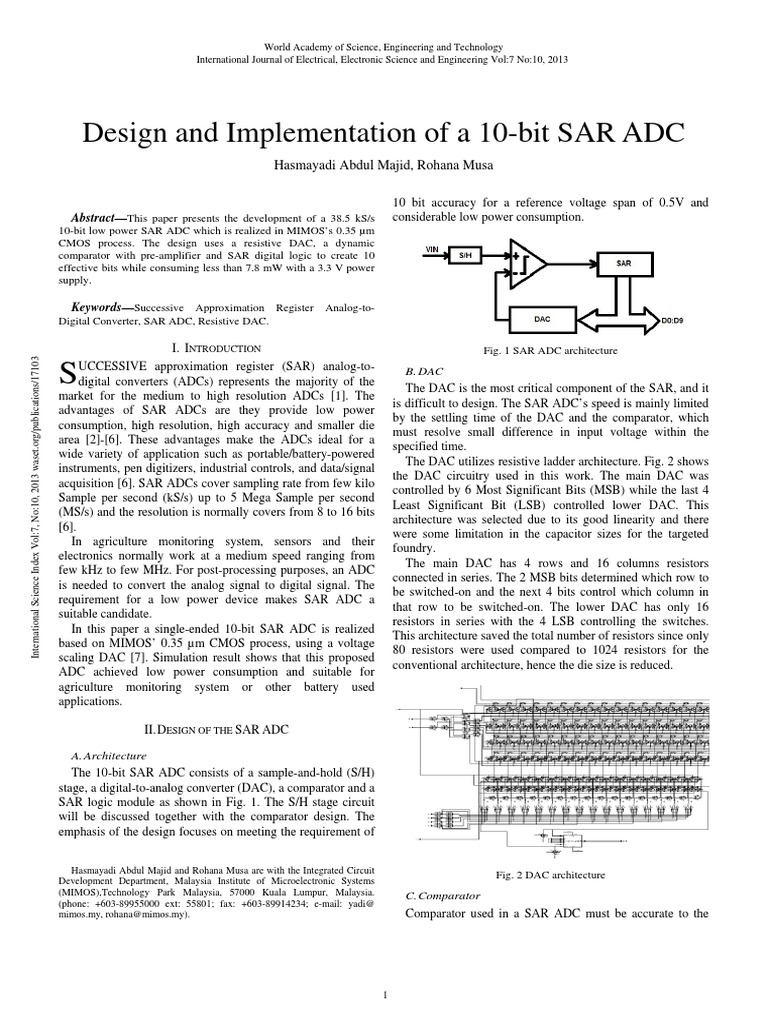Design and Implementation of A 10 Bit SAR ADC | PDF | Analog To Digital ...