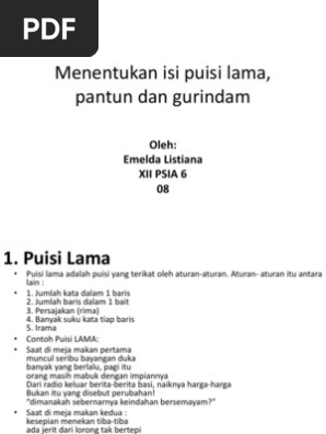 Menentukan Isi Puisi Lama Pantun Dan Gurindam