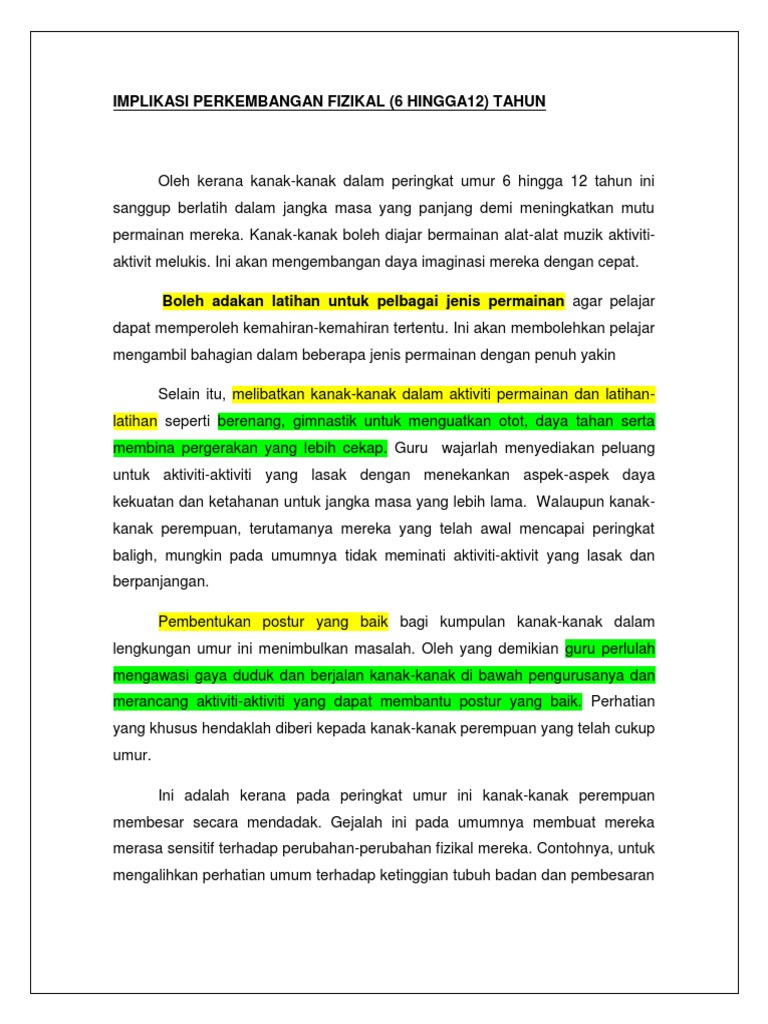 Implikasi Perkembangan Fizikal Pdf