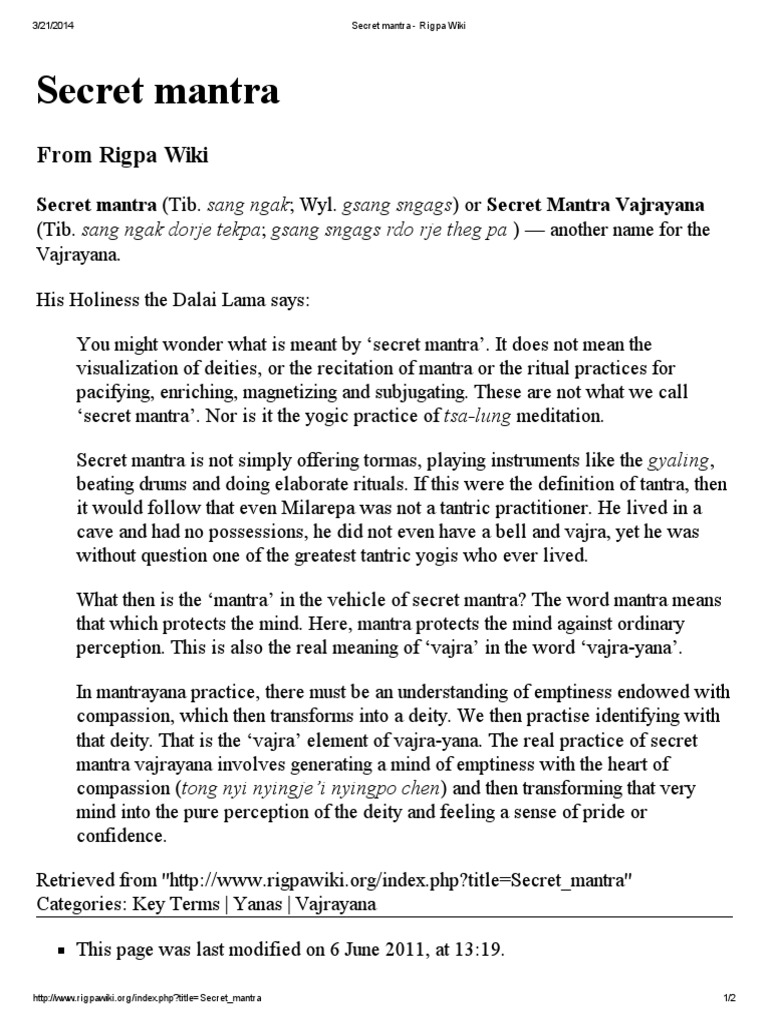Understanding Secret Mantra in Vajrayana | PDF | Self-Improvement ...