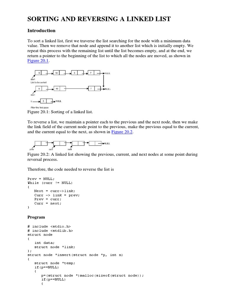 Sorting and Reversing A Linked List | PDF | Software Development ...