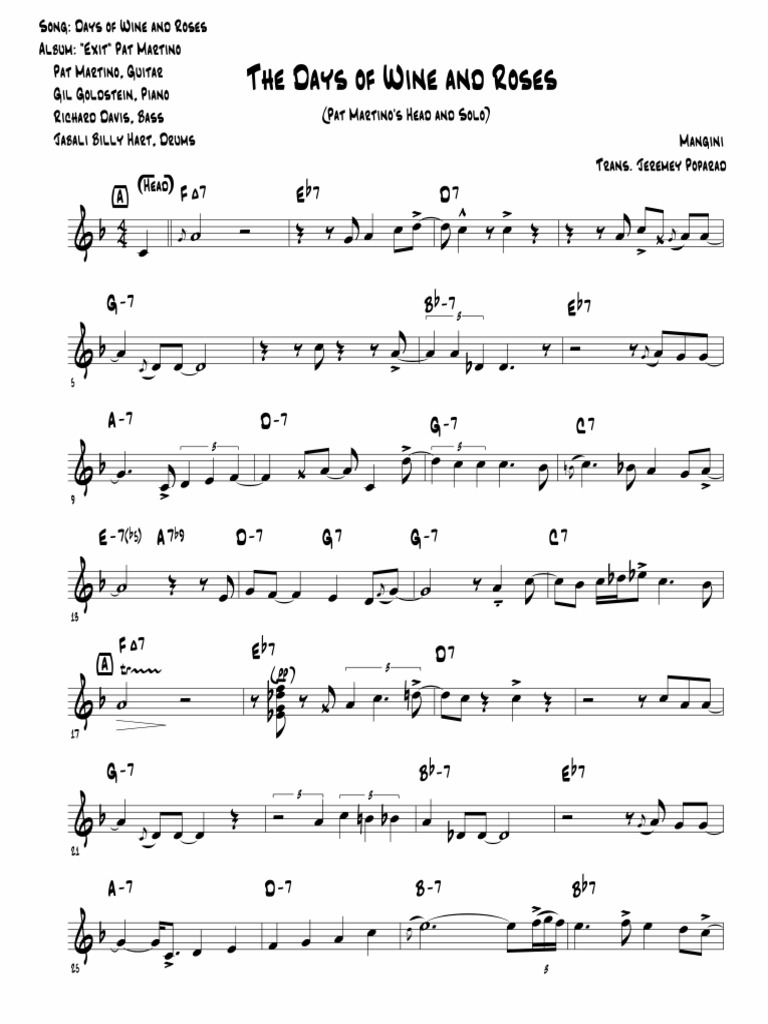 Days of Wine and Roses Jazz Music Entertainment (General)