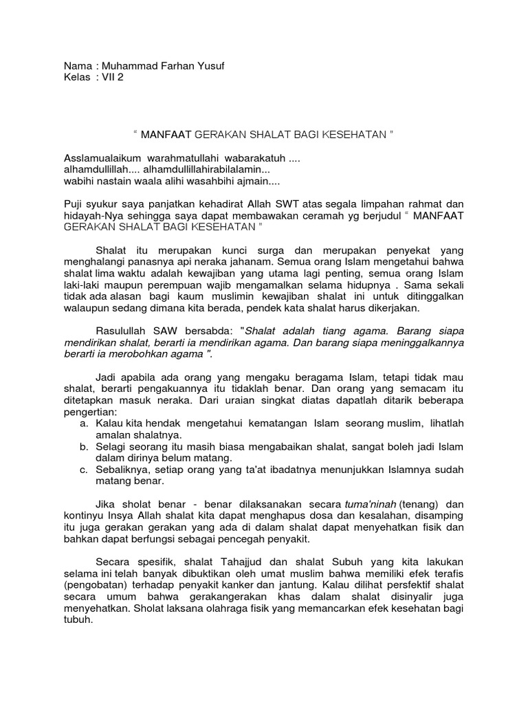 Ceramah Singkat Manfaat Gerakan Shalat Bg Kesehatan