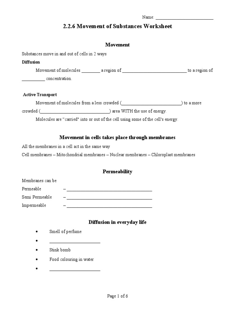 2.2.6 Diffusion & Osmosis Worksheet 1 | Osmosis | Cell Membrane