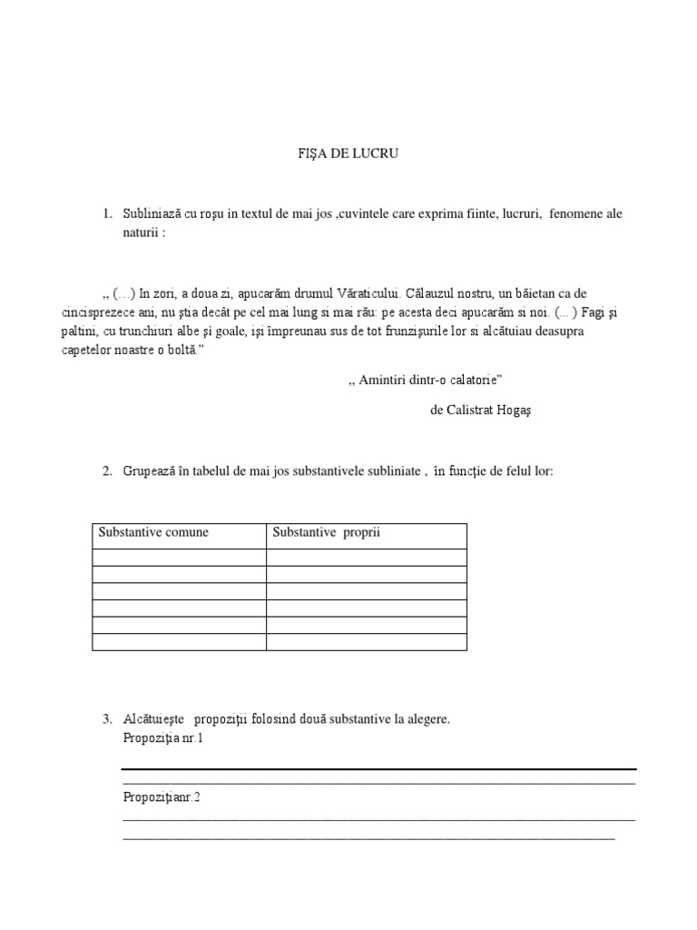 Fise de Lucru Substantivul (4)