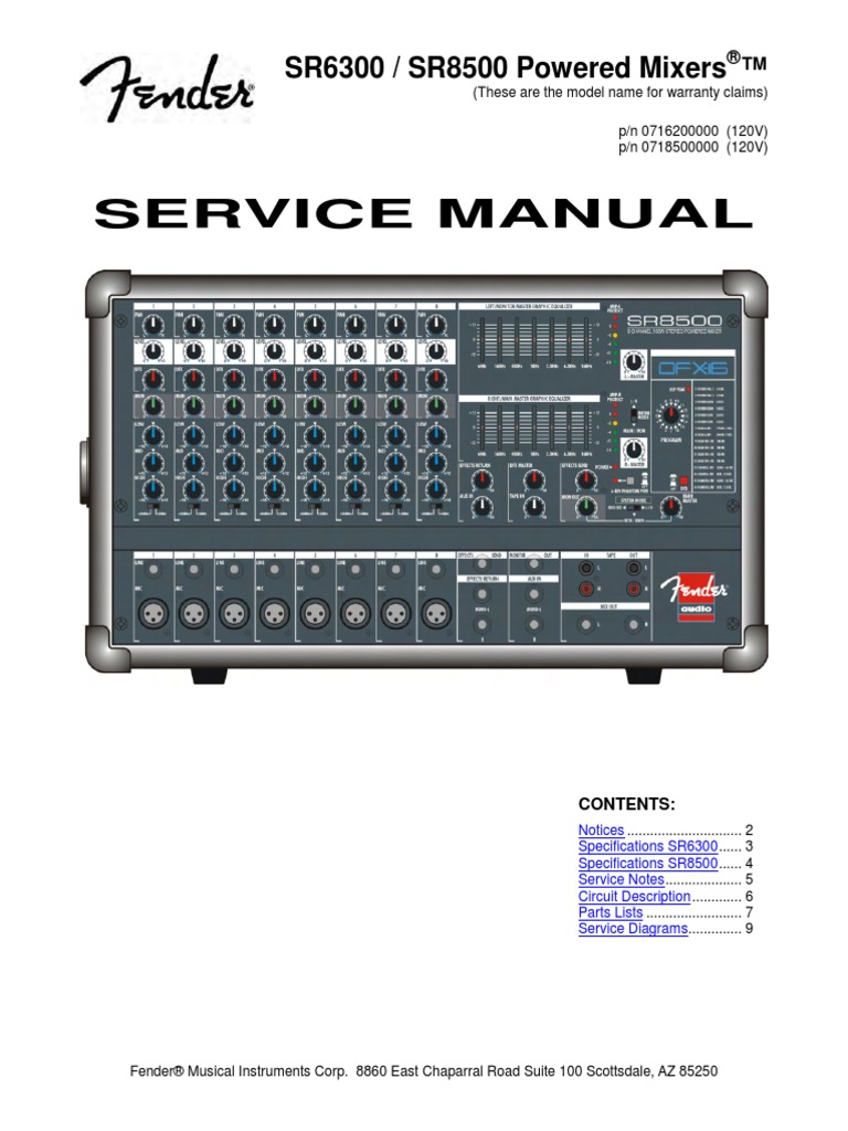 Fender Sr 6300 Sr 8500 Powered Mixer Sound Production Technology