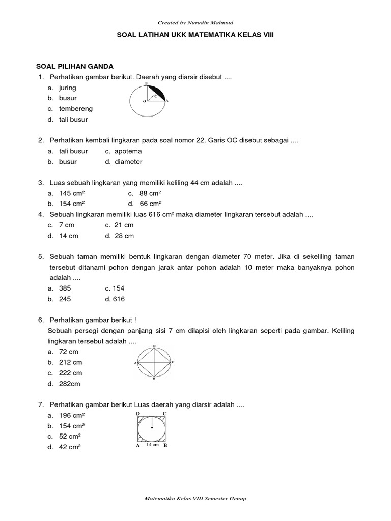 Contoh Soal Dan Jawaban Matematika Kelas 8 Lingkaran