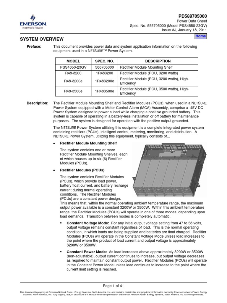 NetSure701 Rectifier Shelf Specifications Rectifier Electric Power
