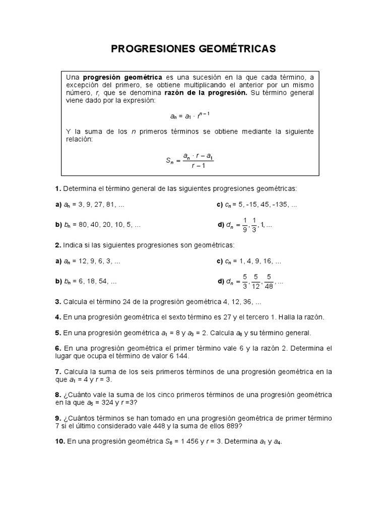 Progresiones Aritmeticas y Geometricas PDF | Enseñanza de matemática ...