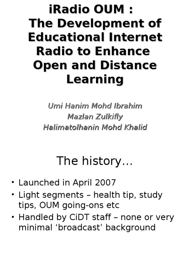 iRadio OUM: Enhancing Distance Learning | PDF | Travel | Art