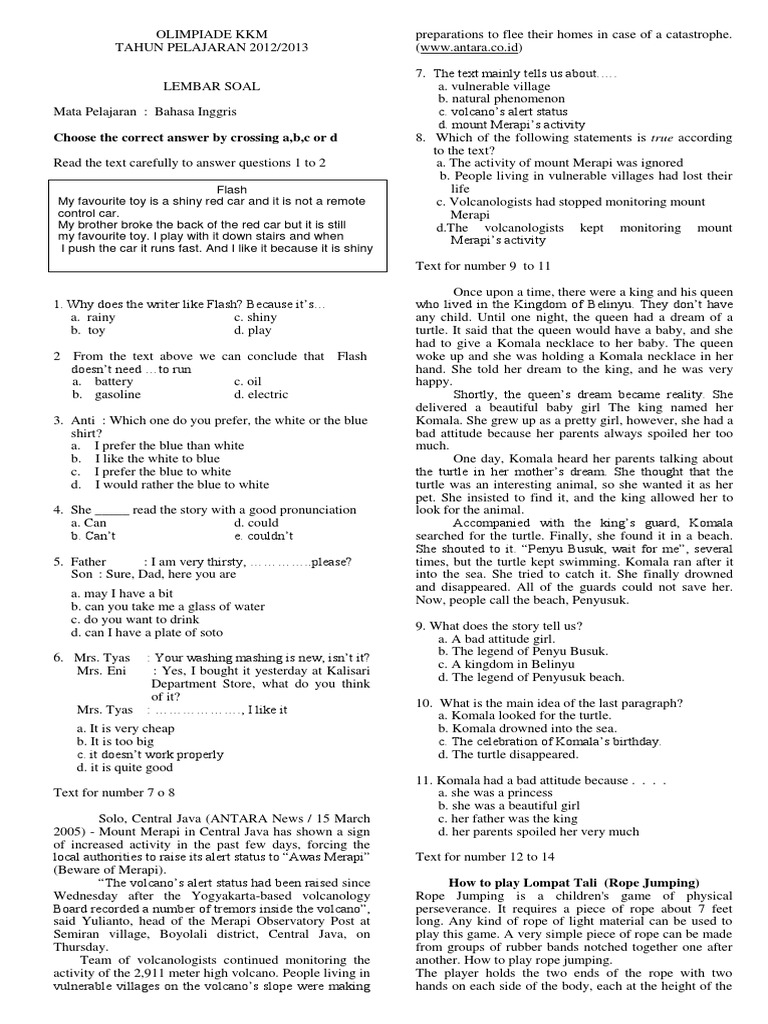 Soal Olimpiade Bhs Inggris Mts 2013 Teachers Teaching And Learning