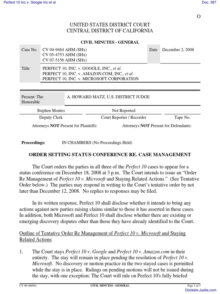 Perfect 10 v. Google, Amazon, Microsoft Case Update | PDF | Lawsuit ...