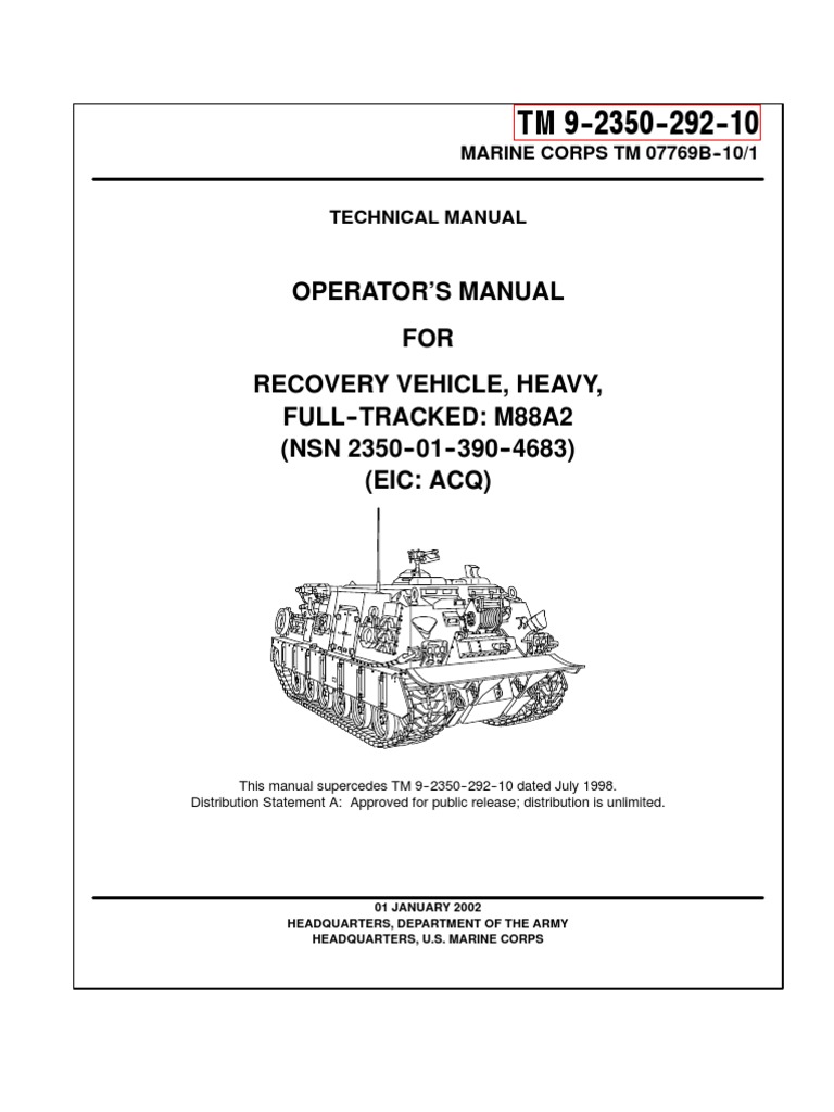 TM 9-2350-292-10 Recovery Vehicle, Heavy, Full-Tracked M88A2