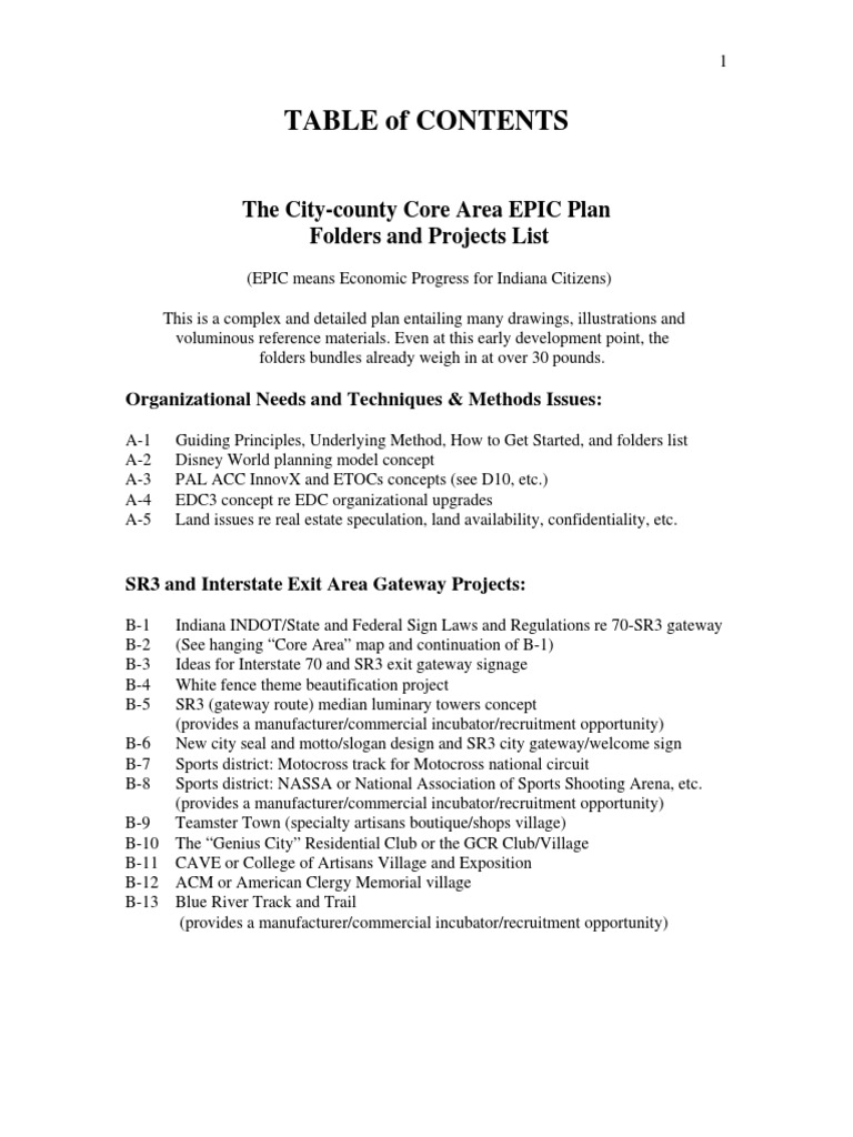 The City-County Core Area EPIC Plan Folders and Projects List | PDF ...
