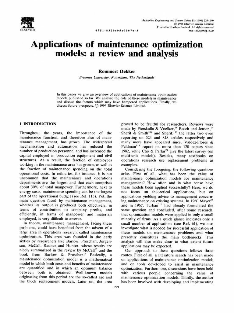 Applications of Maintenance Optimization | PDF | Mathematical ...