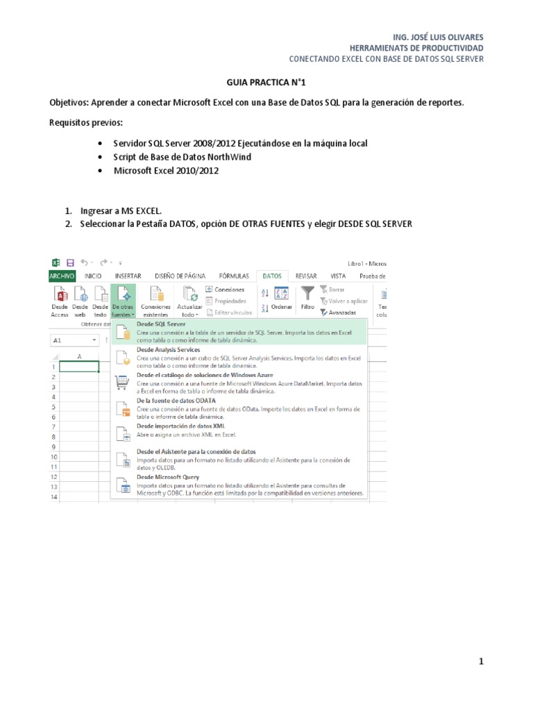 Conexión de Excel a SQL Server | PDF