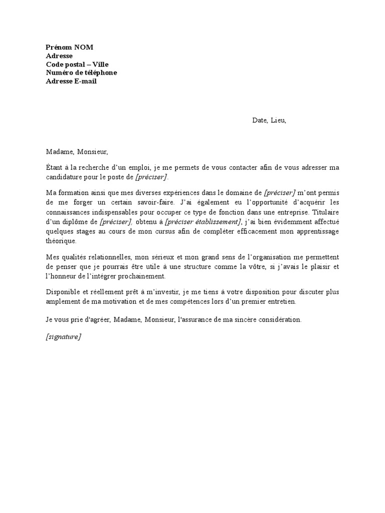 Lettre Motivation Pour Premier Emploidoc