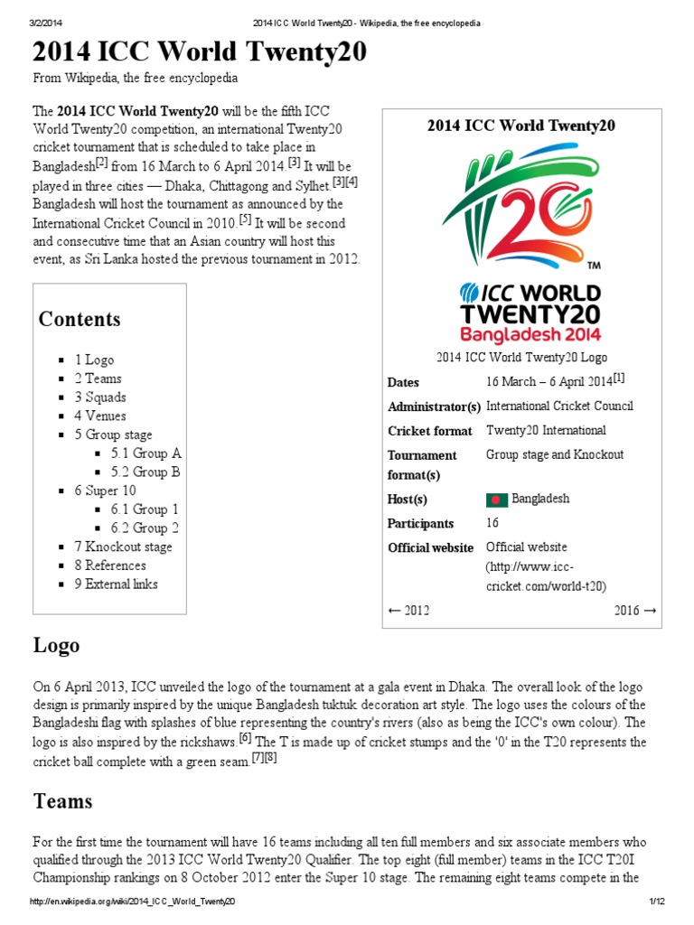 14 Icc World Twenty Wikipedia The Free Encyclopedia International Cricket Competitions Forms Of Cricket