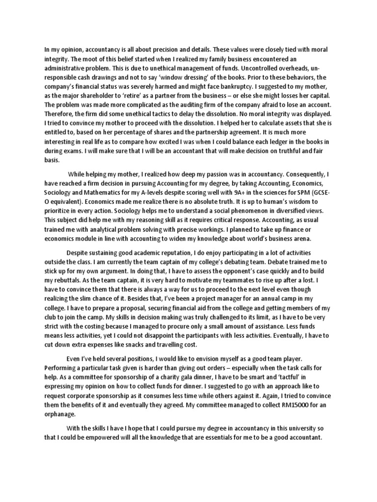 Ucas 3 Personal Statement Example Accounting Economics