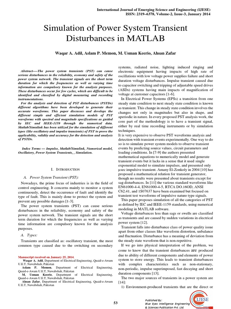 Simulation of Power System Transient Disturbances PDF Sampling
