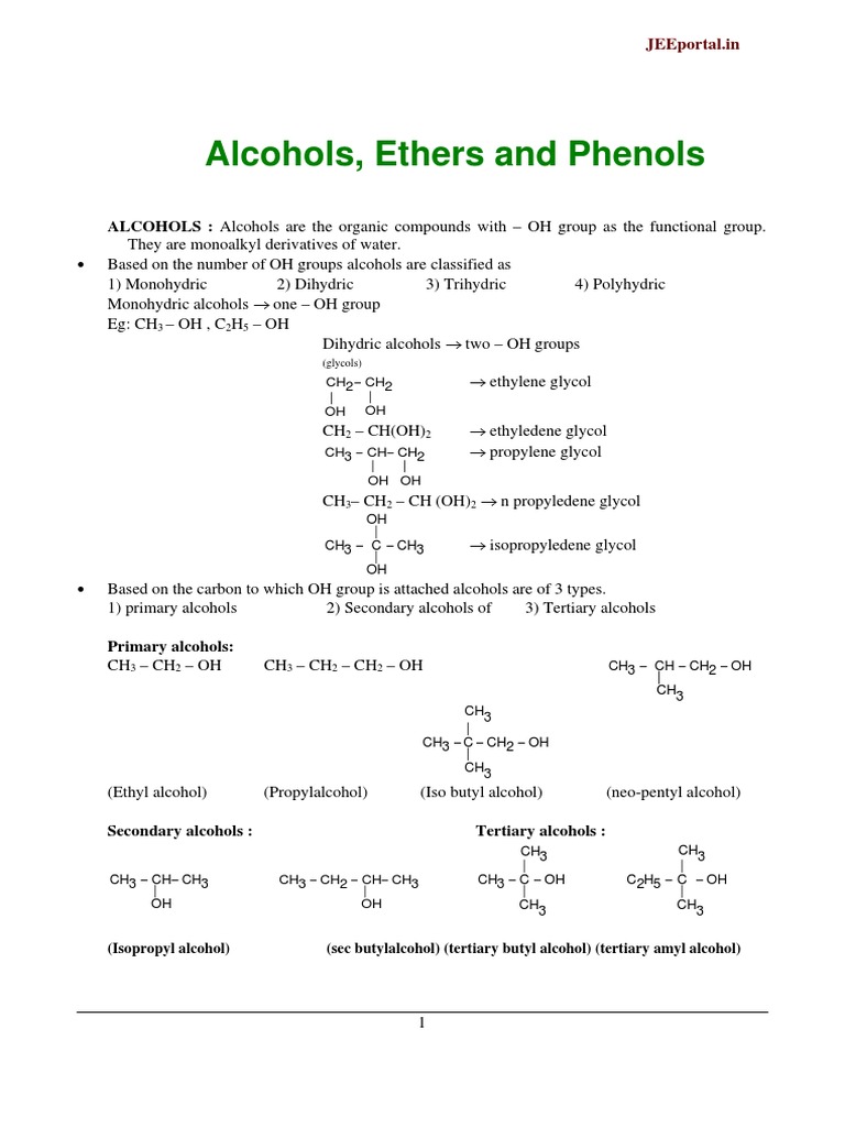Alcohols Ethers Phenols Ether Ester