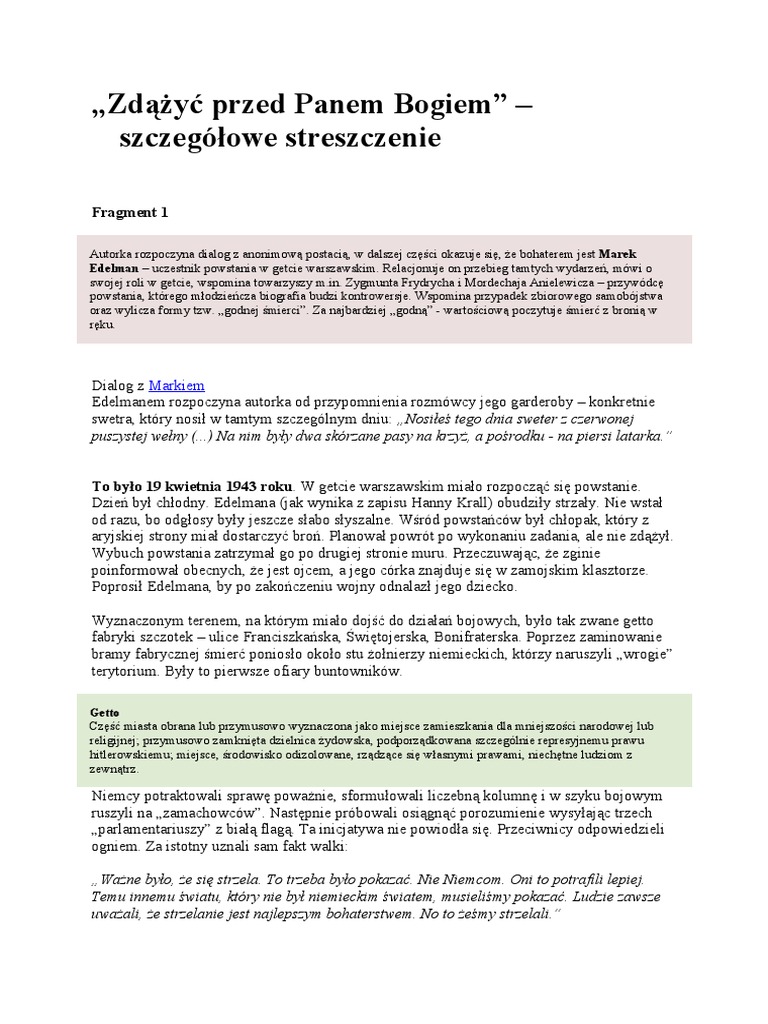 Zdazyc Przed Panem Bogiem Streszczenie Szczegolowe