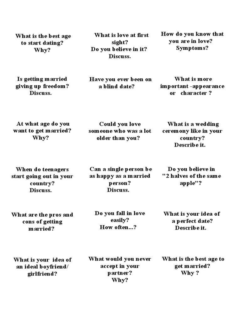 Love and Relationships Speaking Cards | PDF