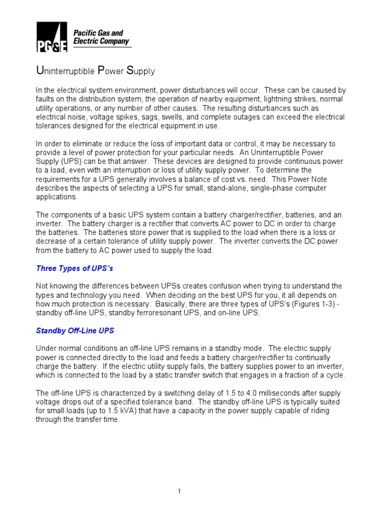 Uninterruptable Power Supply UPS | PDF